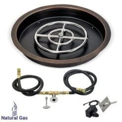 American Fireglass 19 Inch Round Drop-In Pan And 12 Inch Fire Pit Ring - Spark Ignition