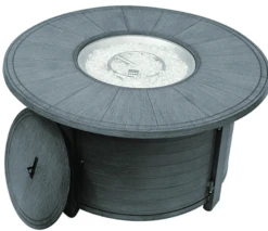 AZ Patio Heaters 44 Inch Round Cast Aluminum Fire Table With Brushed Wood Finish