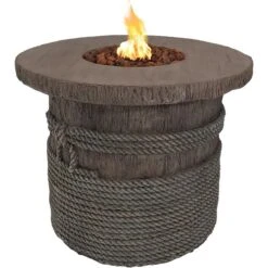 Sunnydaze 29 Inch Rope And Barrel Propane Fire Pit Table - Manual Ignition