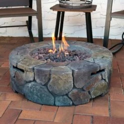 Sunnydaze 30 Inch Round Cast Stone Propane Gas Fire Pit - Manual Ignition -Fire Pits Shop sunnydaze 30 inch round cast stone propane gas fire pit manual ignition 63
