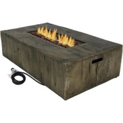 Sunnydaze 48 Inch Rustic Faux Wood Propane Fire Pit Table - Manual Ignition